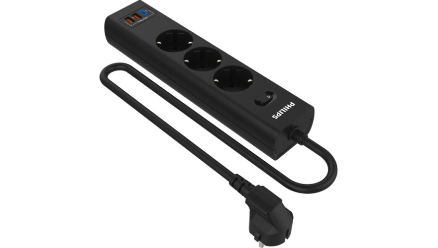 Сетевой фильтр Philips CHP4336 2м (3 розетки) Черный