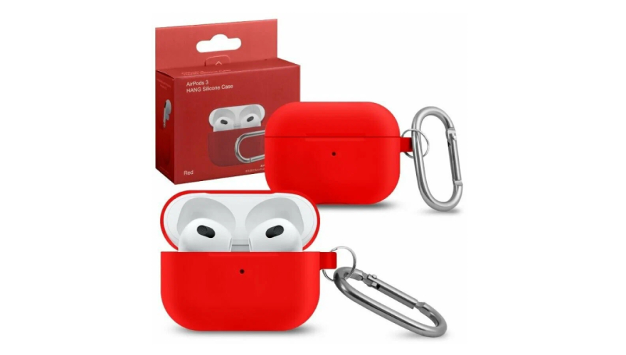 Силиконовый чехол для Apple AirPods 3 с карабином Red