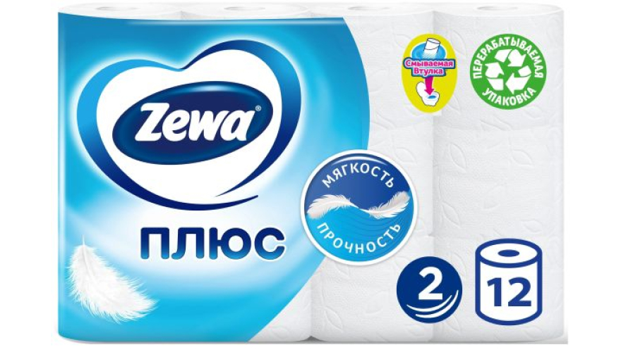 Туалетная бумага Zewa Плюс двухслойная 12 рулонов