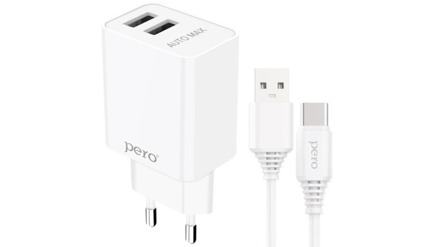 СЗУ PERO TC02 2USB 2.1A c кабелем Type-C White (Белый)
