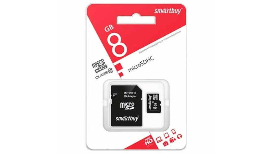 Micro SD SmartBuy SB8GBSDCL 10-01 8GB + SD adapter