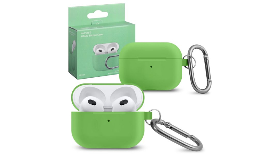 Силиконовый чехол для Apple AirPods 3 с карабином Green