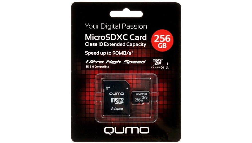 Карта памяти Micro SD Qumo 256GB Class10 90MB/s (QM256) + SD adapter