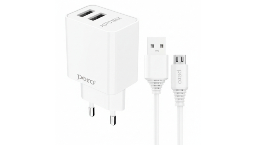 СЗУ PERO TC02 2USB 2.1A c кабелем Micro USB White (Белый)