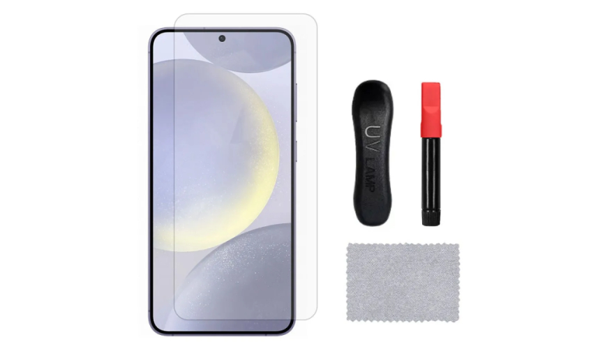 Защитное стекло для смартфона Samsung Galaxy S24 (набор с ультрафиолетовой лампой)