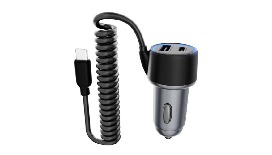 АЗУ PERO AC08 ultimate 55W USB-A QC3.0/USB-C PD + витой кабель USB-C Black