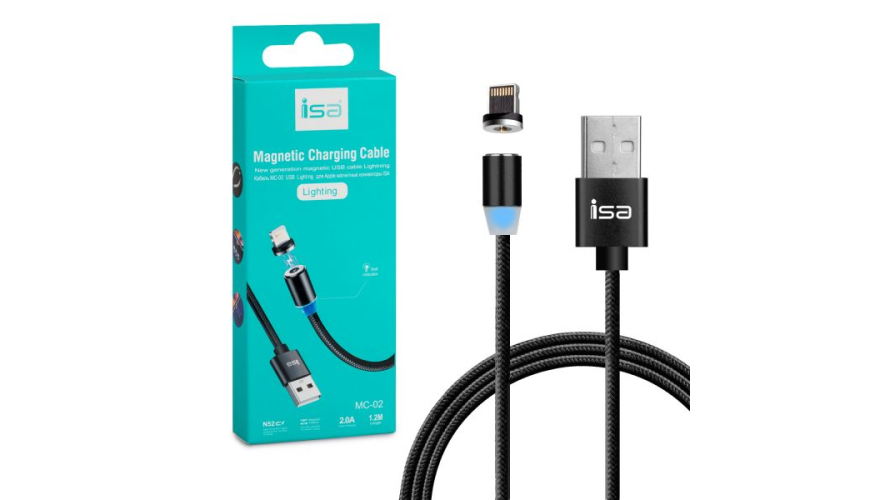 Кабель ISA MC-02 USB - Lightning 1м Black (магнитный)