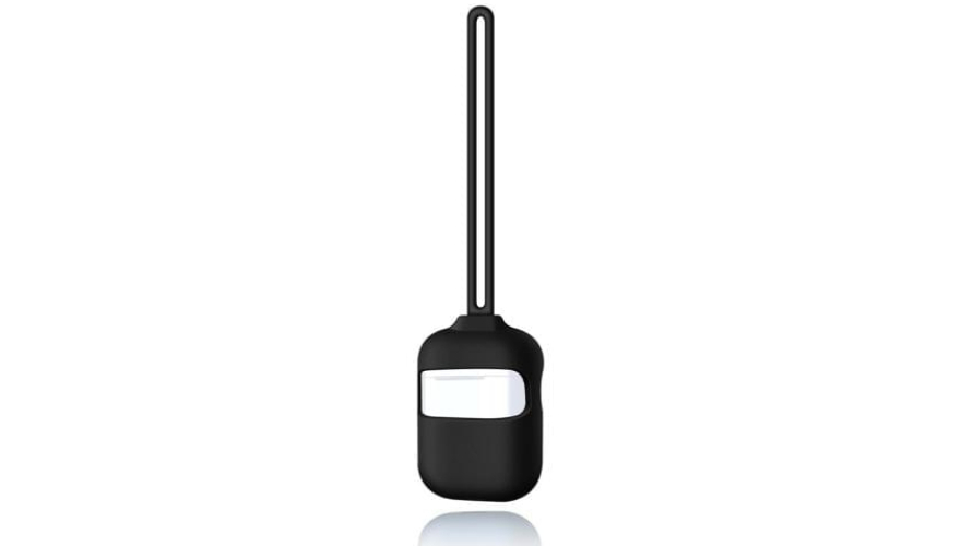 Силиконовый чехол для Apple AirPods с окошком с ремешком Black