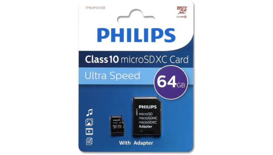 Карта памяти Micro SD Philips 64GB Class10 (FM64MA45B/97) + SD adapter