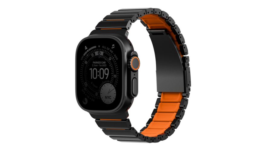Ремешок Uniq Strova Flex Steel для Apple Watch 44/45/46/49mm Black/Orange (Черный/Оранжевый)