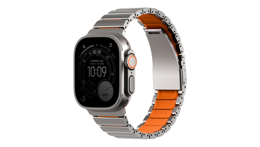 Ремешок Uniq Strova Flex Steel для Apple Watch 44/45/46/49mm Silver/Orange (Серебристый/Оранжевый)