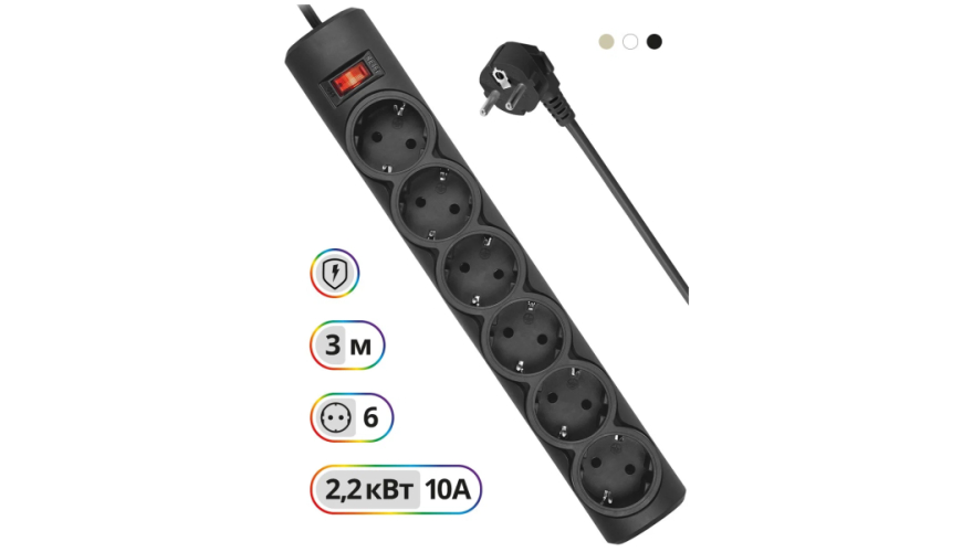 Сетевой фильтр Defender DFS 153 (99495) 3 м Черный