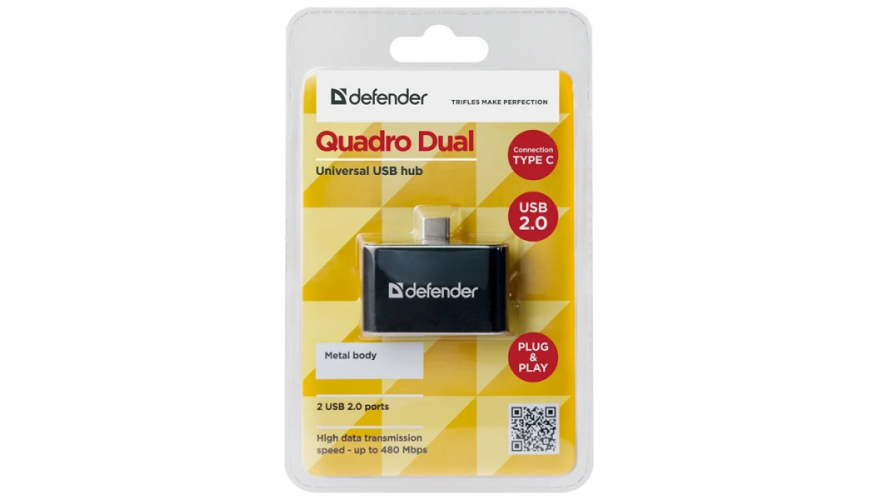 USB-концентратор Defender Quadro Dual (83207), разъемов: 2