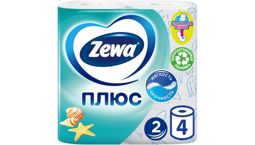 Туалетная бумага Zewa Плюс Свежесть океана двухслойная 4 рулона