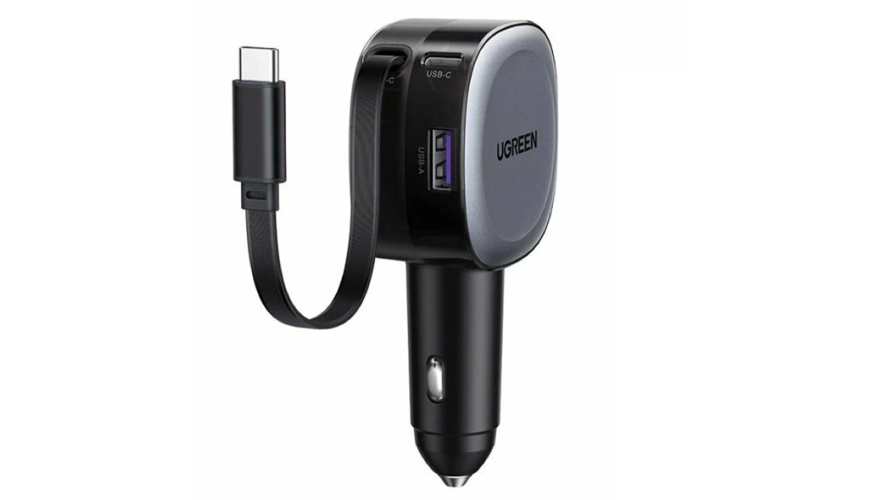 АЗУ UGREEN EC601 2USB-C/USB-A 75W с выдвижным кабелем (55653) Grey (Серый)