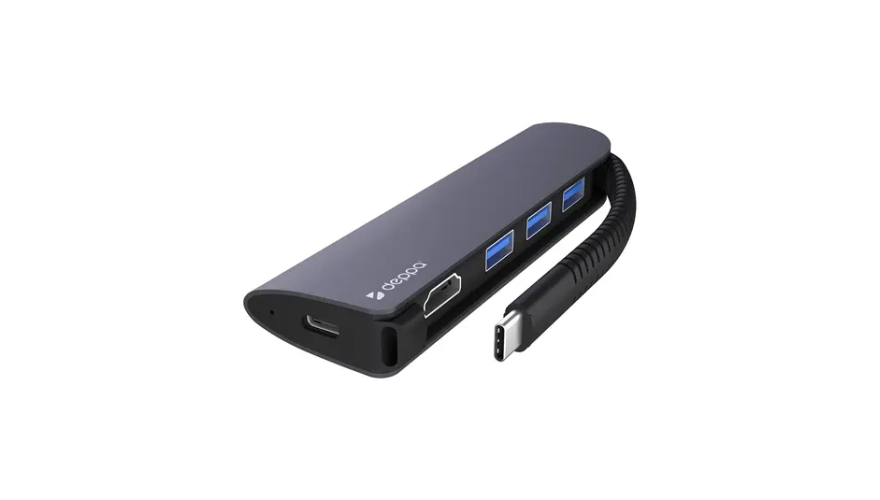 Адаптер Deppa USB Type-C хаб, HDMI, Power Delivery, 3 x USB 3.0, встроенный кабель (73125)