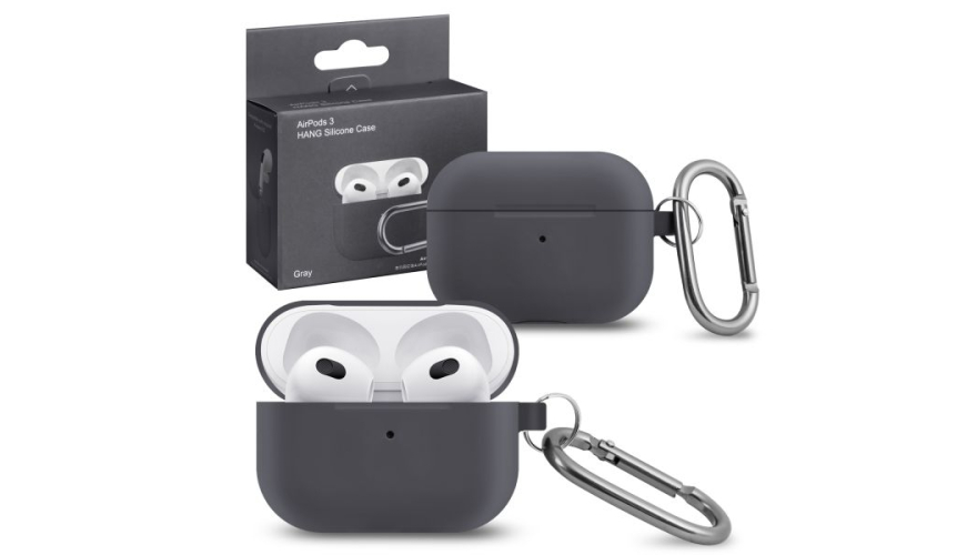 Силиконовый чехол для Apple AirPods 3 с карабином Gray
