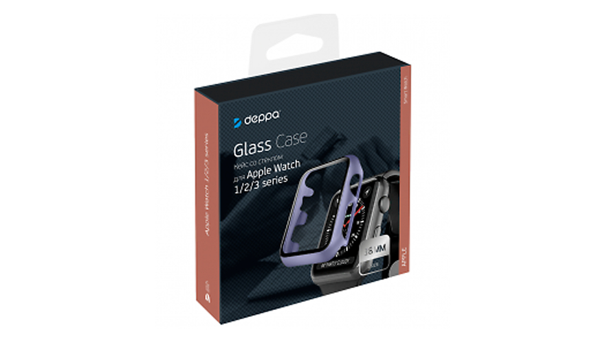 Кейс Deppa со стеклом для Apple Watch 1/2/3 series, 38 мм, Лавандовый арт.47192