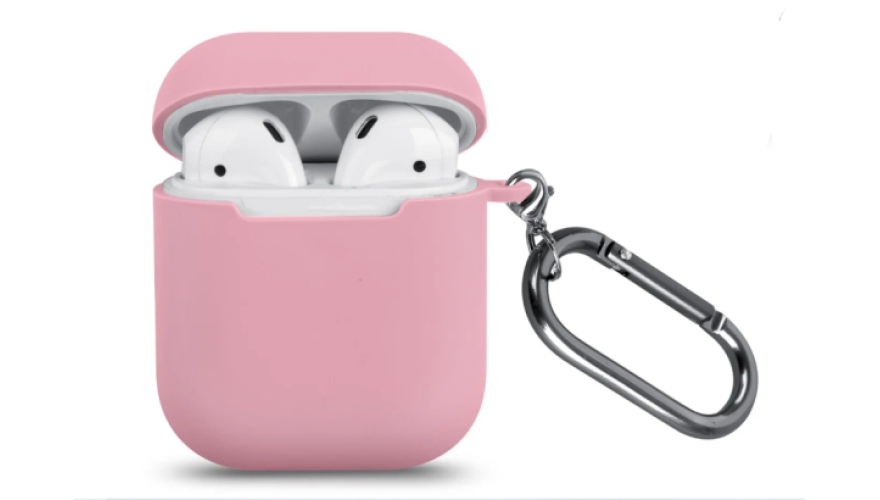 Силиконовый чехол для Apple AirPods с карабином Pink