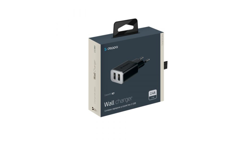 СЗУ Deppa Wall Charger 2 USB 2.4A Black (арт.11380)