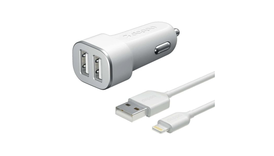АЗУ Deppa Smart IC 2 USB + кабель USB - Lightning 1.2 м 2,4А Белый  (Арт. 11291)