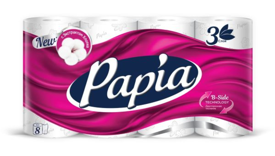 Туалетная бумага "Papia" трехслойная белая 8 рулонов