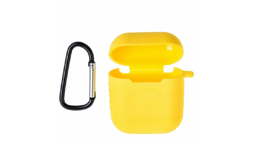 Силиконовый чехол для Apple AirPods с карабином Yellow