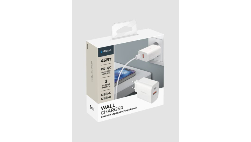 СЗУ Deppa USB/USB-C 45W PD/QC (11494) White: купить в интернет-магазине ...
