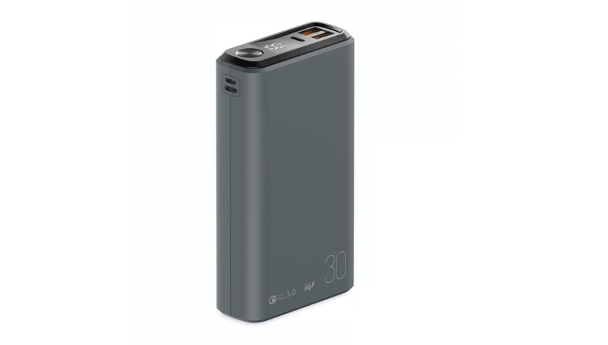 Внешний аккумулятор Olmio QS-30 30000mAh 22.5W PD, QC, LCD, Серый