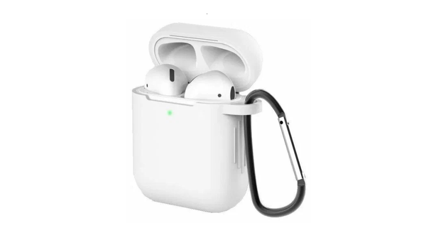 Силиконовый чехол для Apple AirPods с карабином Белый