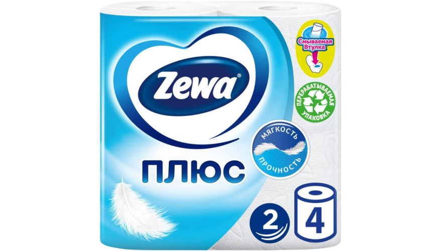 Туалетная бумага Zewa Плюс двухслойная 4 рулона