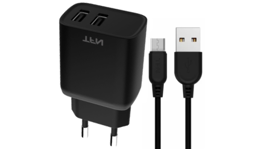 СЗУ TFN RAPID+ 2USB 12W + кабель USB - Micro-USB Black (WCRPD12W2U01)