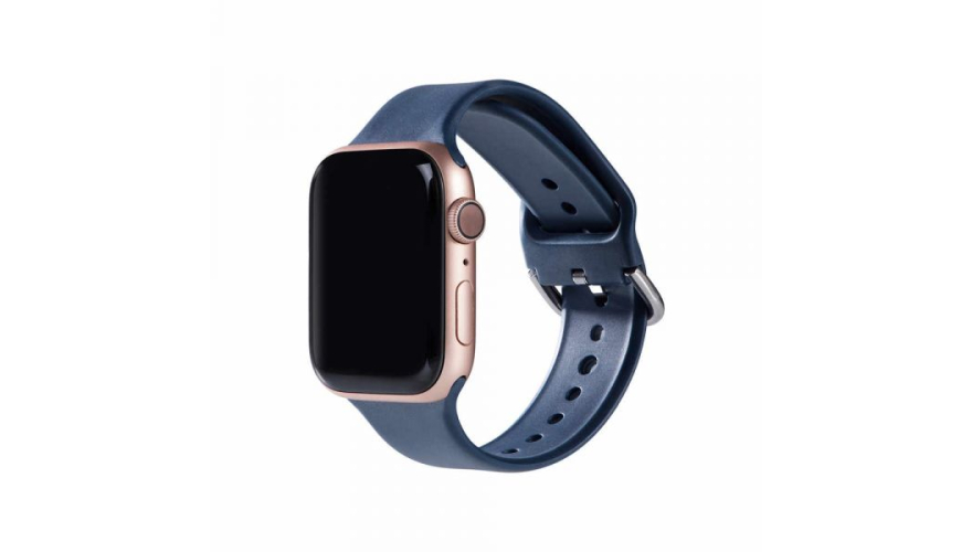 Ремешок силиконовый с металлической застежкой для Apple Watch 42/44/45/49mm Темно синий