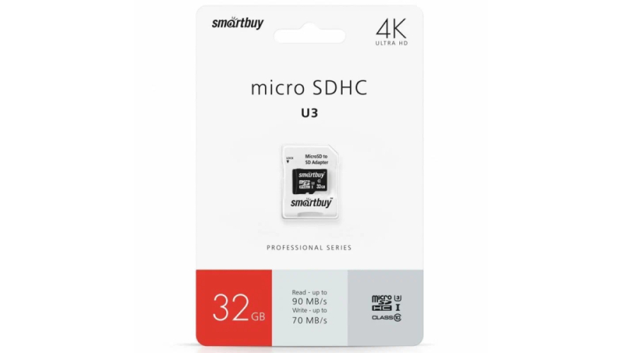 Карта памяти Micro SD Smartbuy Professional 32GB Class10 90MB/s (SB32GBSDCL10U3L-01) + SD adapter