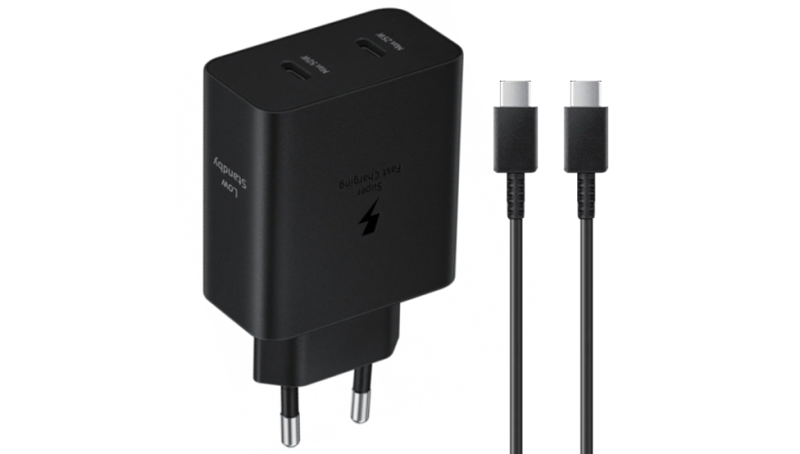 СЗУ Samsung Super Fast Charge 50W Duo 3A 2xUSB-C + кабель Type-C - Type-C 5A (EP-T5020XBEG) Black